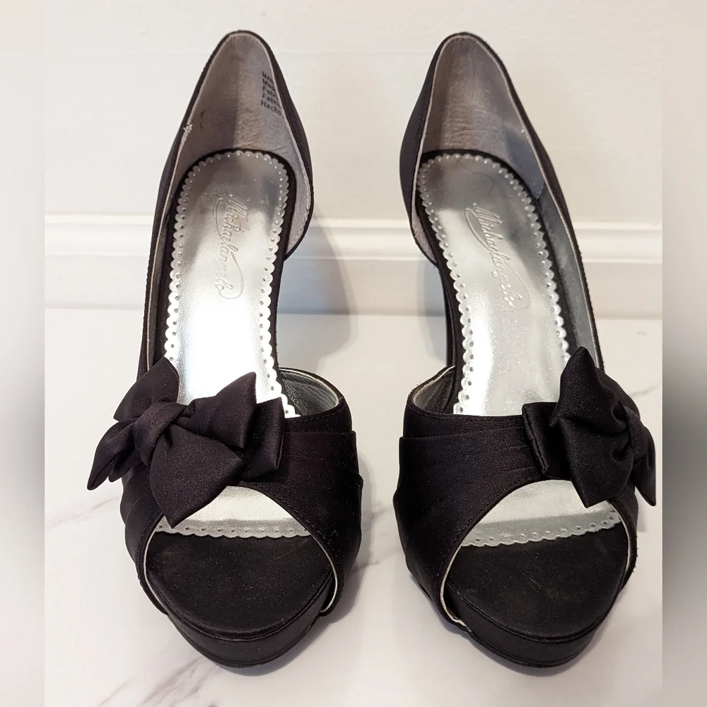 Black Bow Peep Toe Heels‎